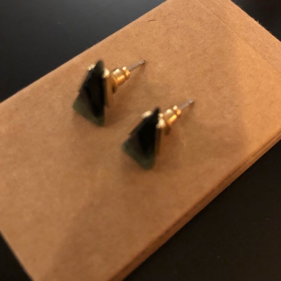 Green Triangle Stone Stud Earrings - Picture 3 of 3